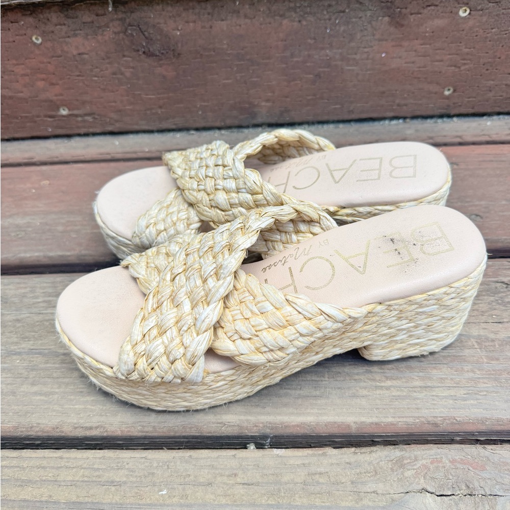 Anthropologie Beach By Matisse Reflection Raffia Platform Slide Shoes Size 9 - Picture 4 of 6